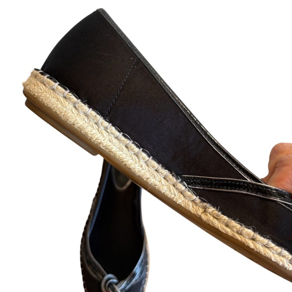 Cole Haan G Series Sabella Black Satin Peep Toe Espadrille Flats Size 11 w/ Box - Picture 13 of 15